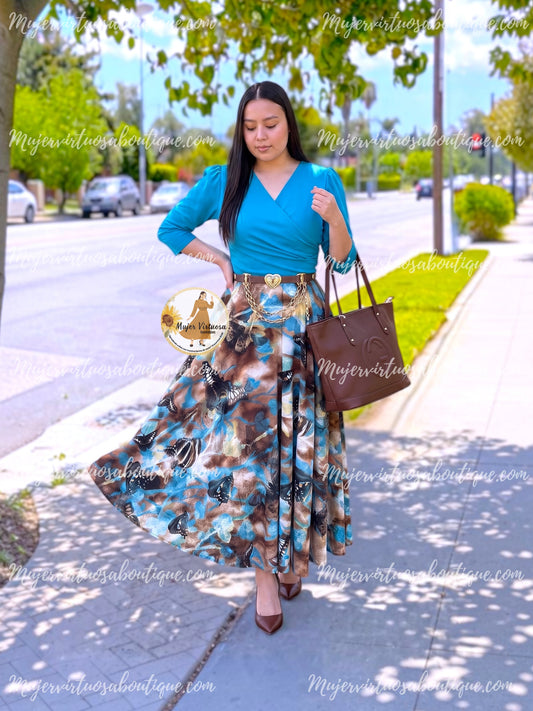 Edna Aqua & Brown Butterfly Dress