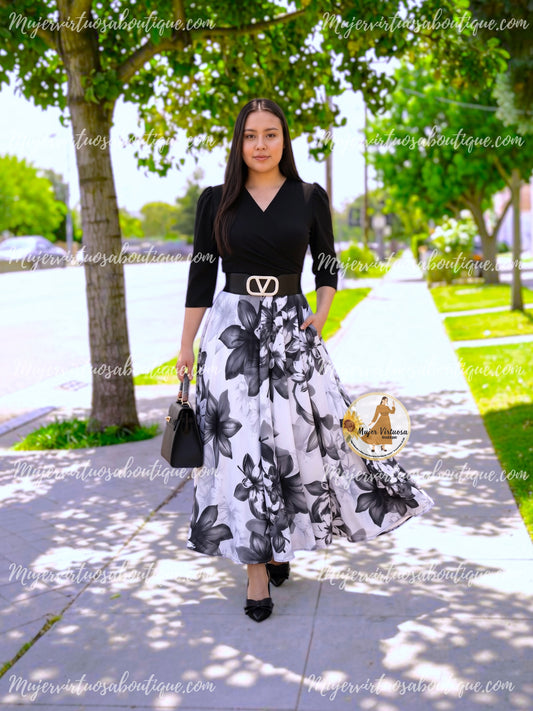 Edna Black & White Floral Dress