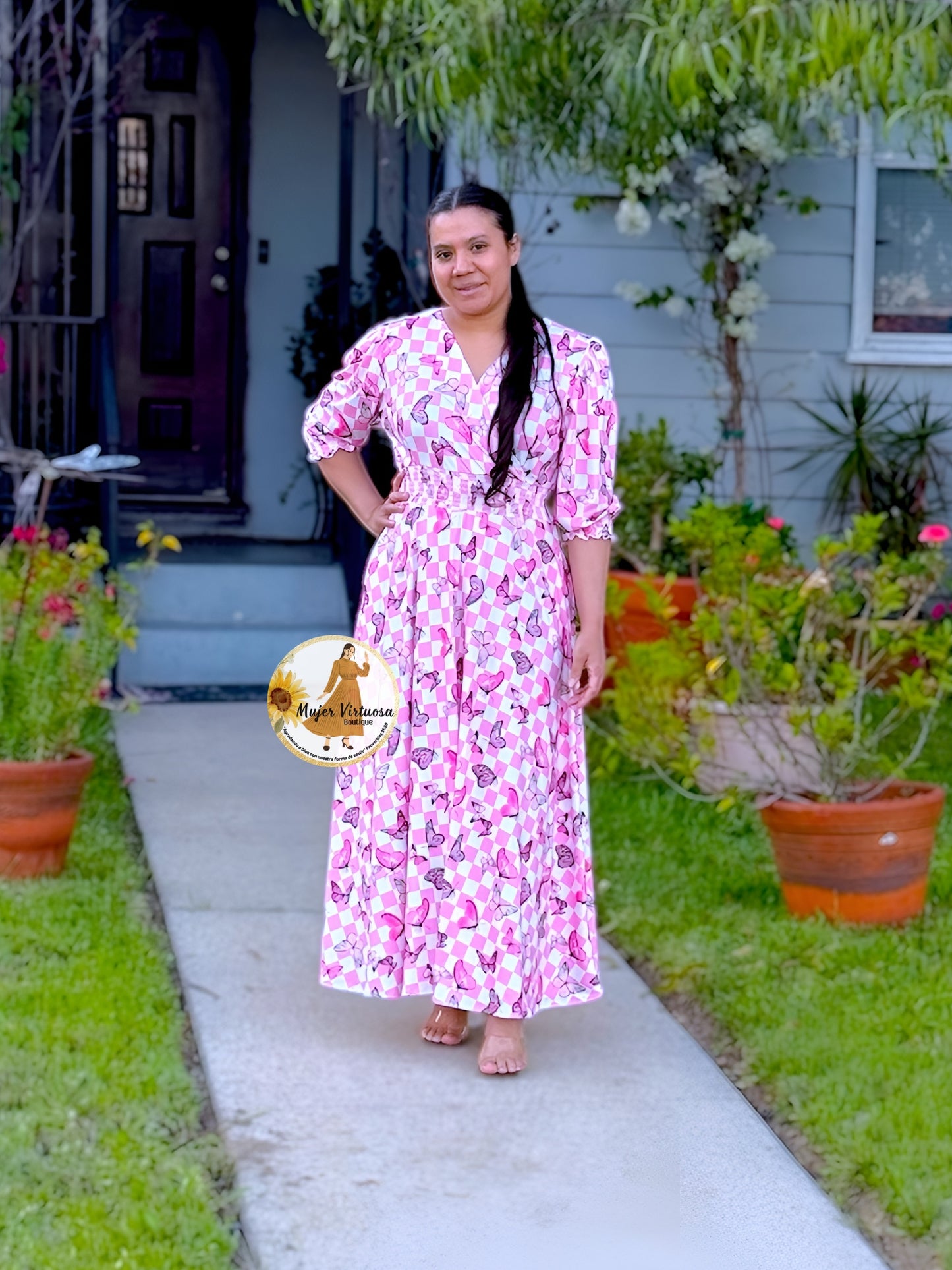 Julisa Pink Plaid & Butterflies Dress