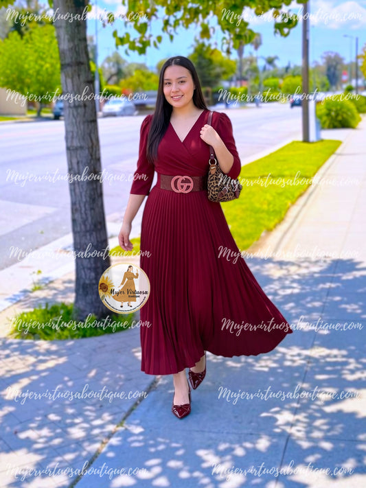 Celine Burgundy Crepre Dress
