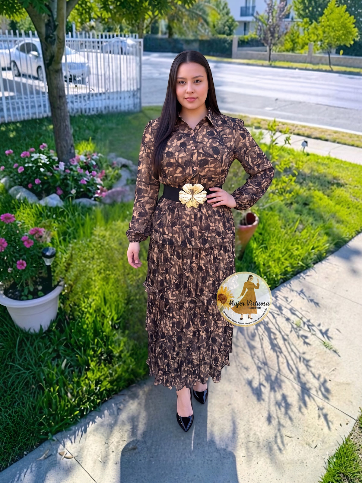 Kathy Mocha & Black Dress