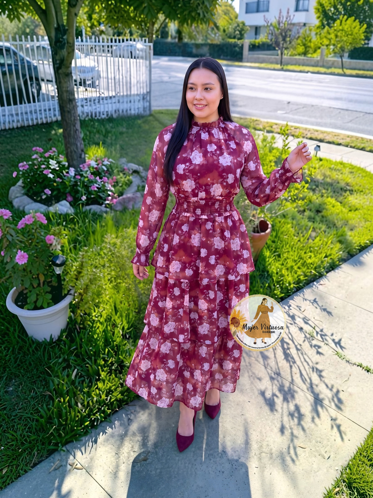 Luna Burgundy Floral Dress