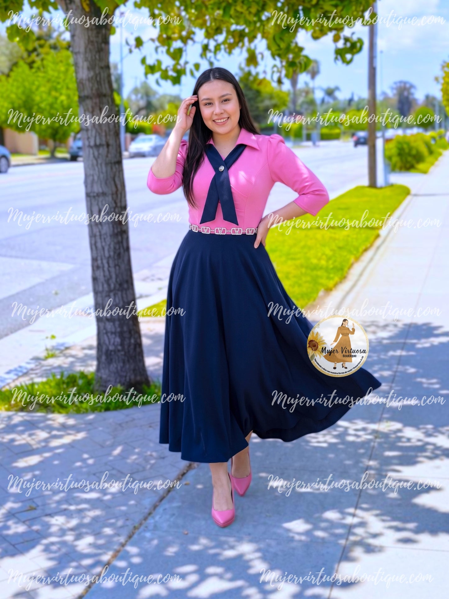 Ana Pink & Navy Blue Dress
