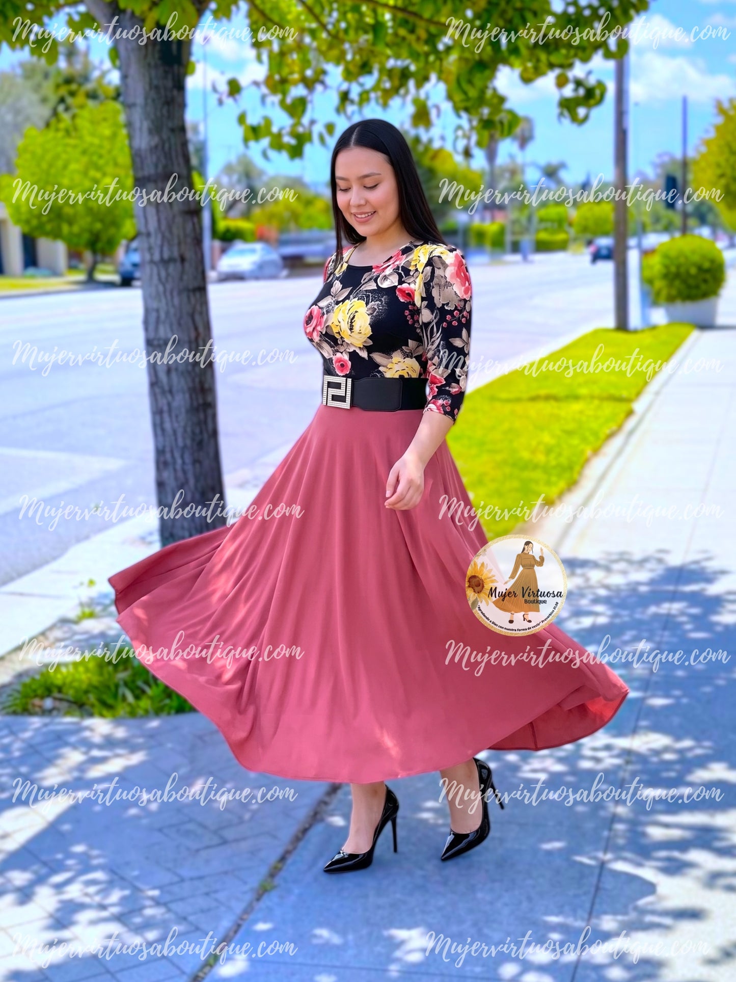 Eunice Black & Dusty Rose Dress