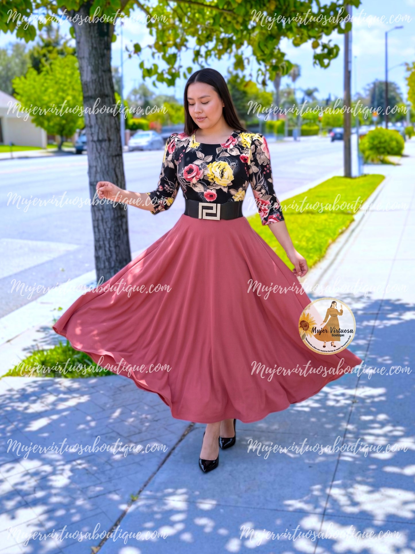 Eunice Black & Dusty Rose Dress