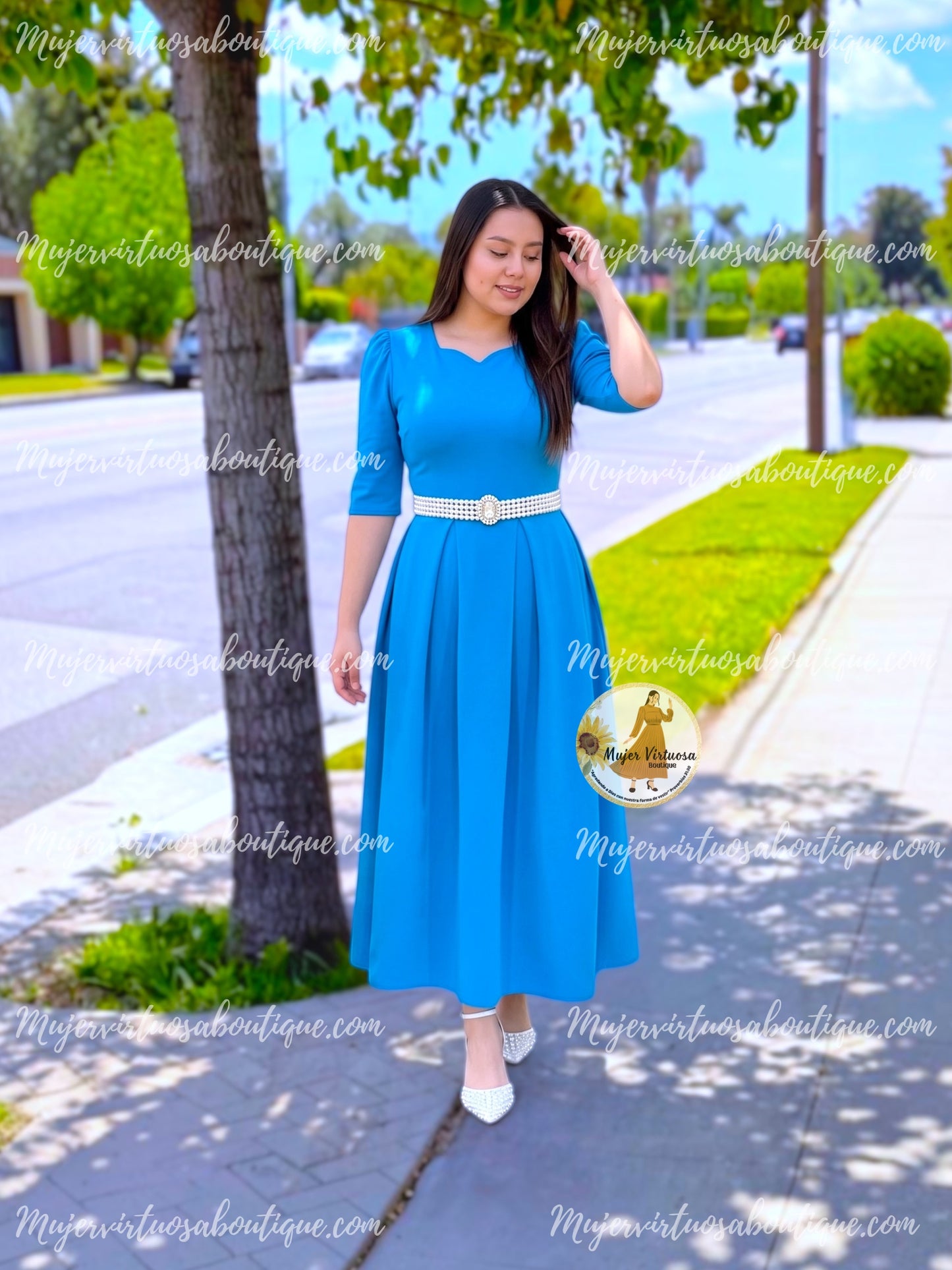 Jasmine Aqua Dress con Paletones