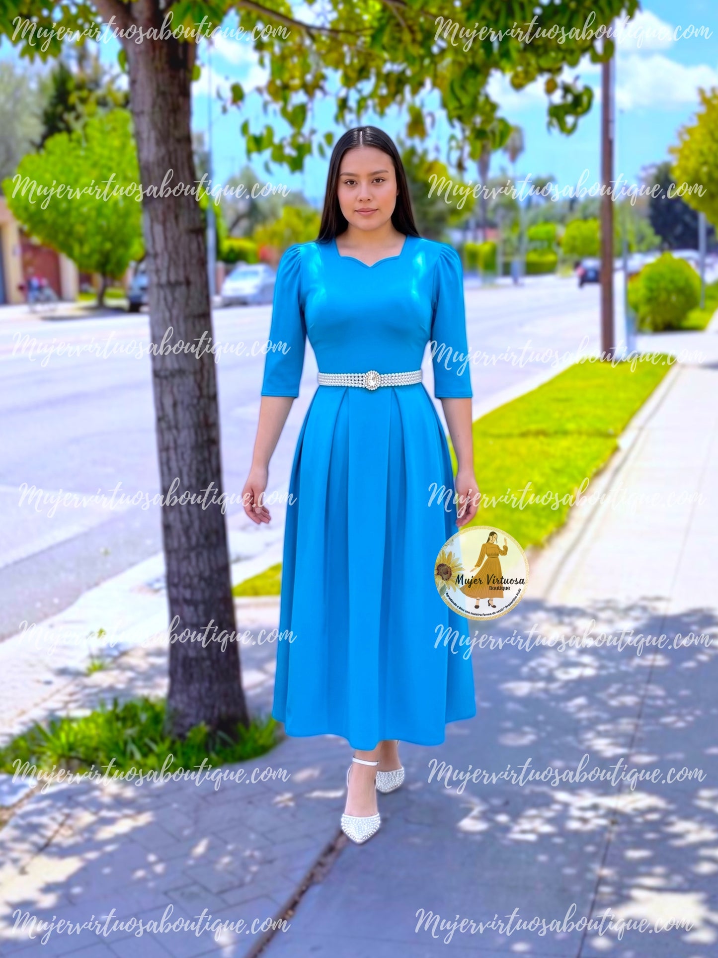 Jasmine Aqua Dress con Paletones