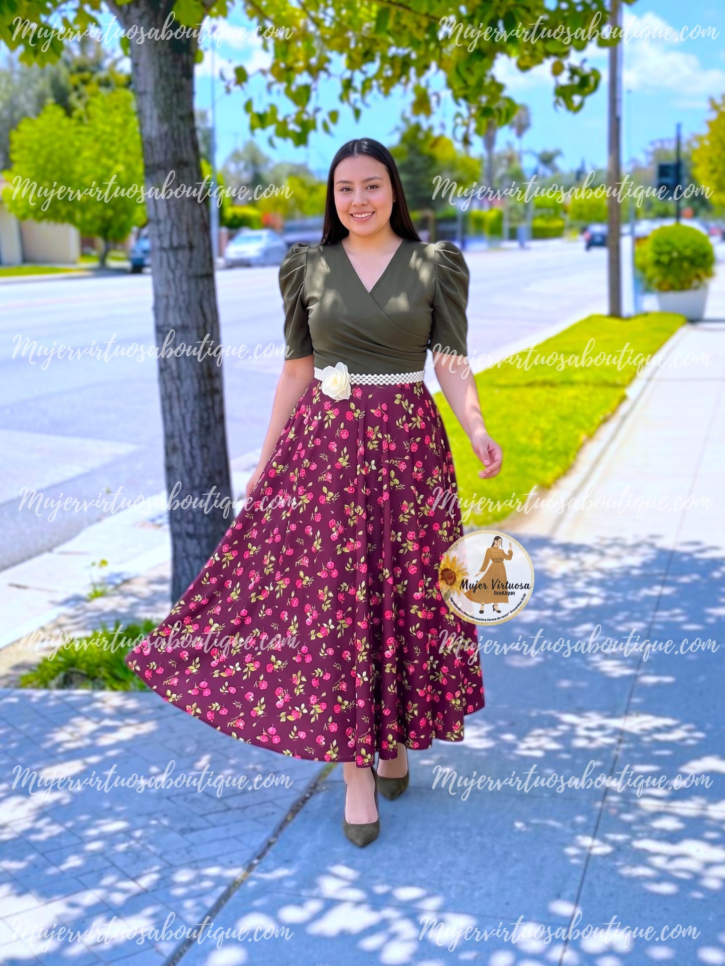 Susan Olive & Burgundy Dress