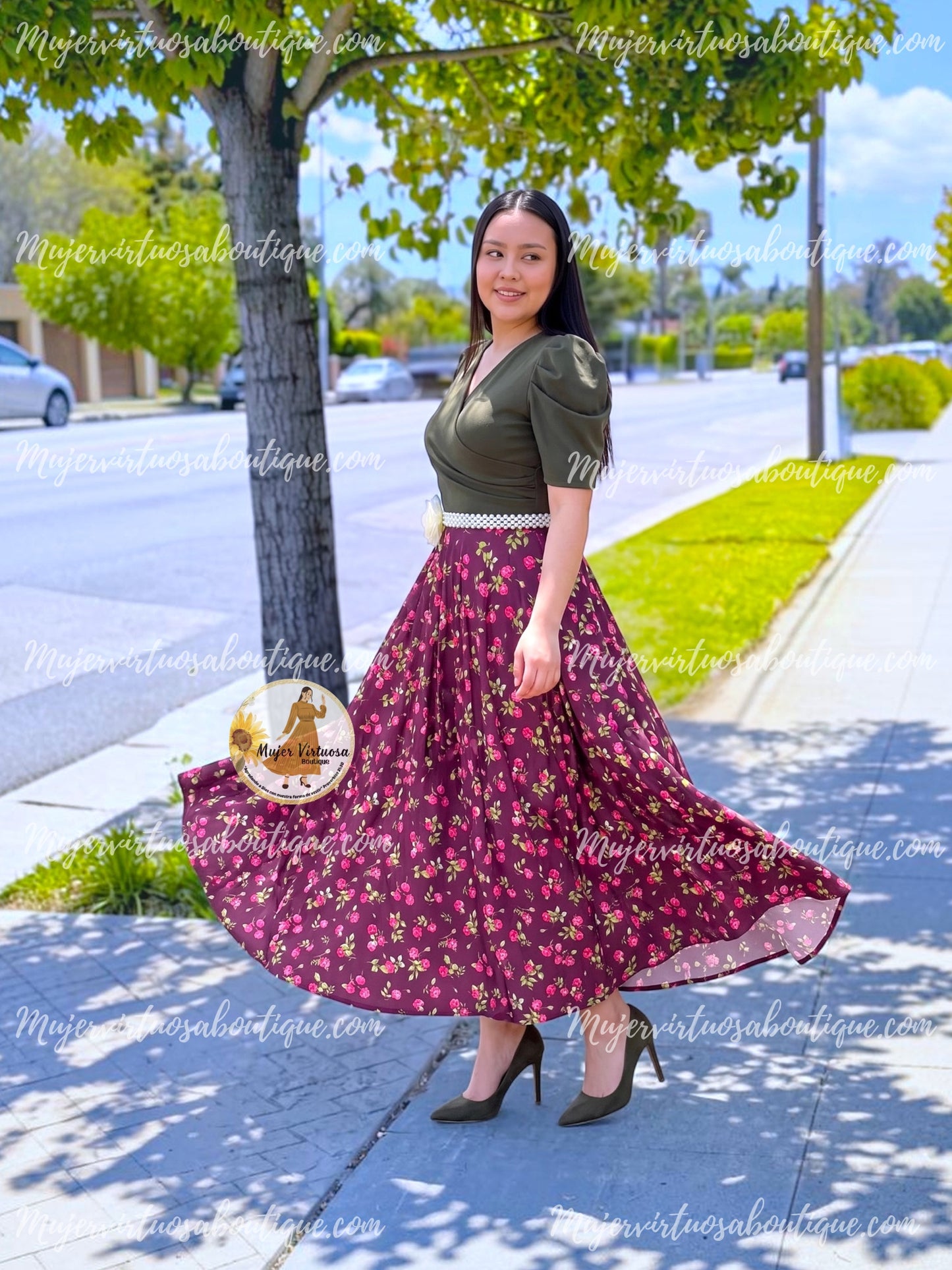 Susan Olive & Burgundy Dress