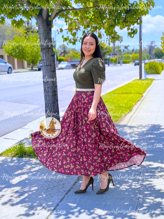 Susan Olive & Burgundy Dress