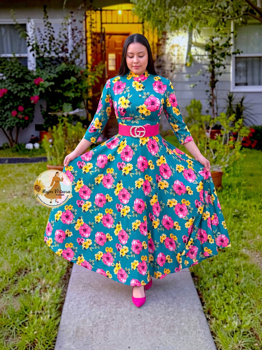 Teal Floral Maxi Dress