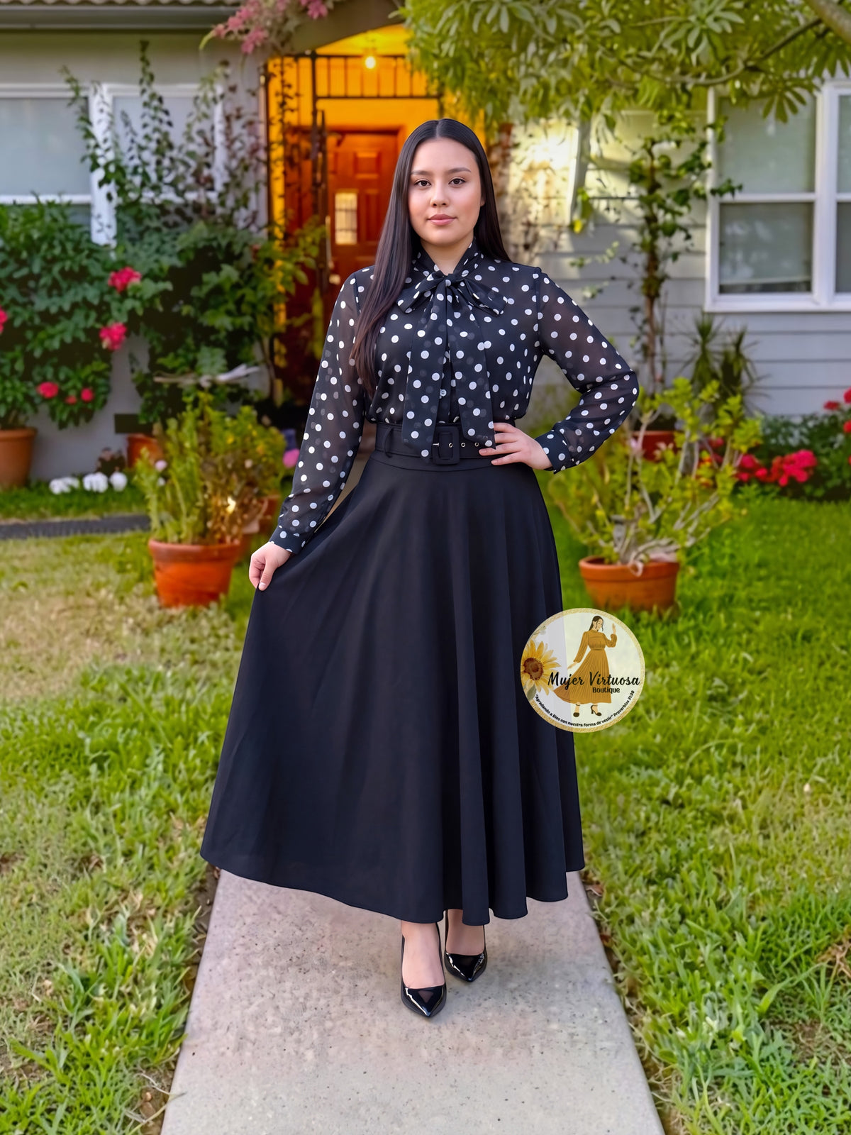 Marina Black Belted Skirt