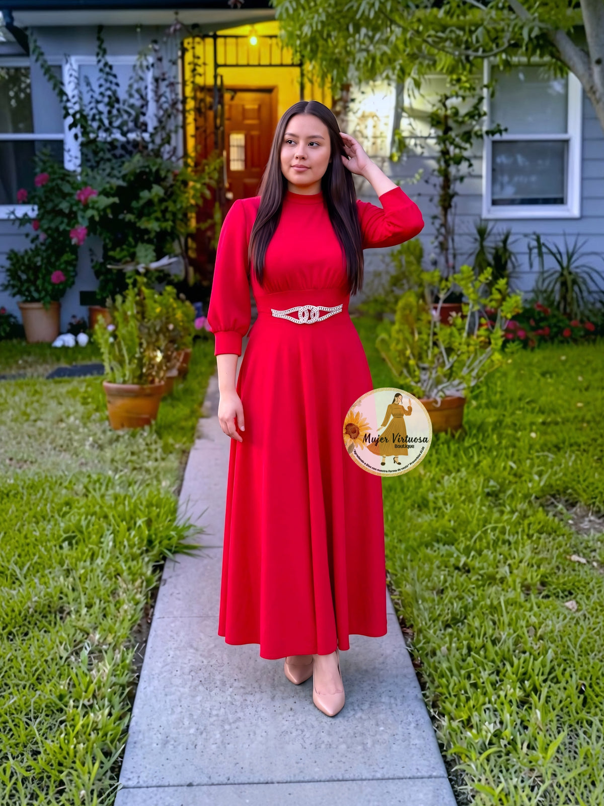 Katalina Red Brooch Dress