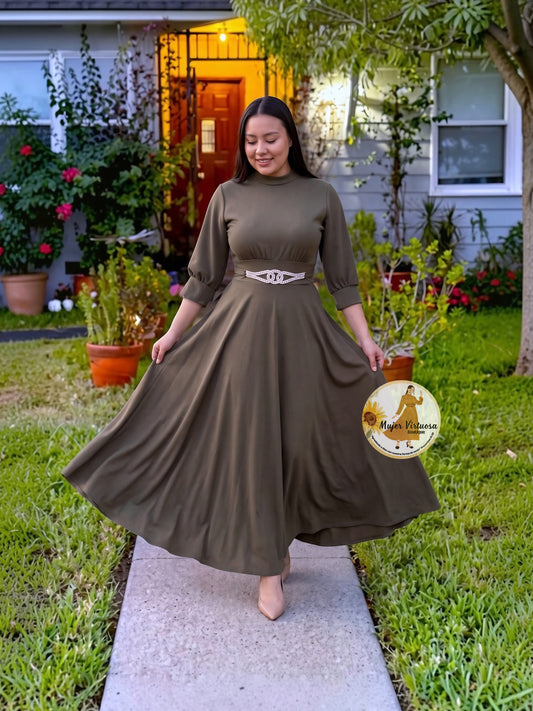 Katalina Olive Brooch Dress