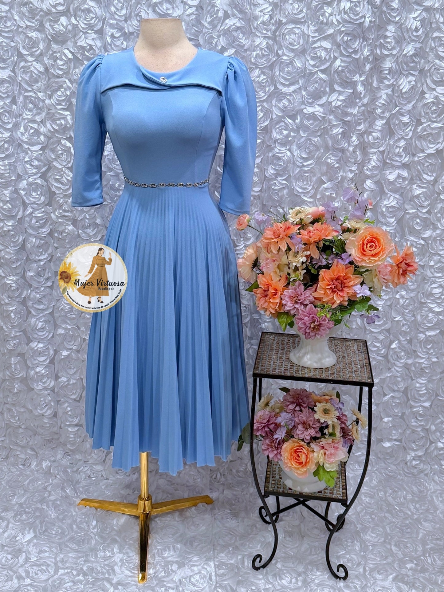 Dina Sky Blue Pleated Dress