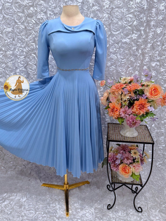 Dina Sky Blue Pleated Dress