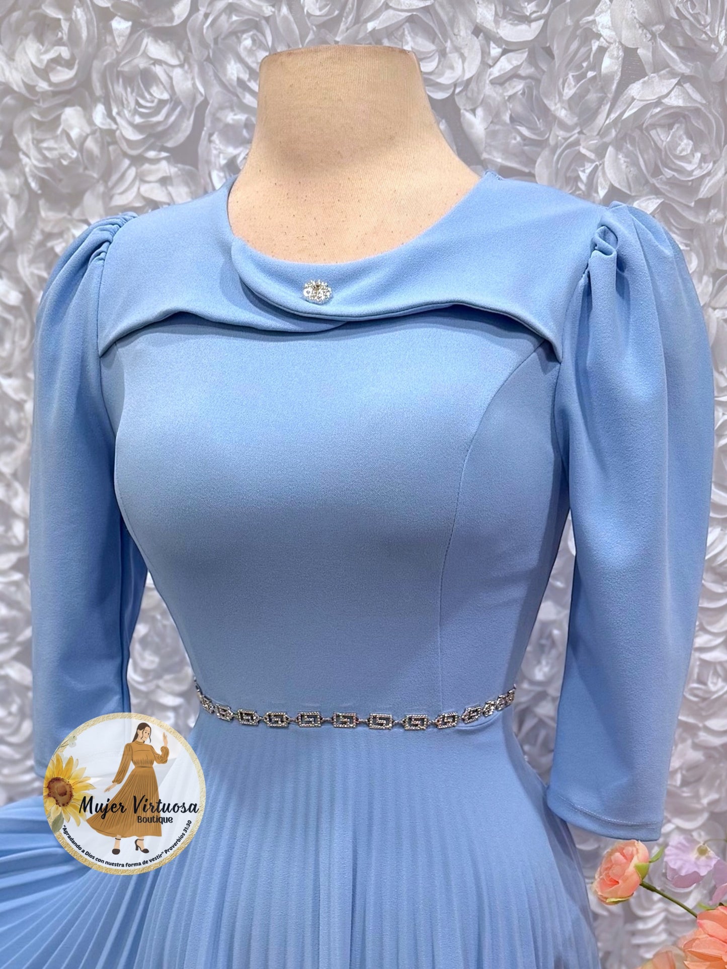 Dina Sky Blue Pleated Dress