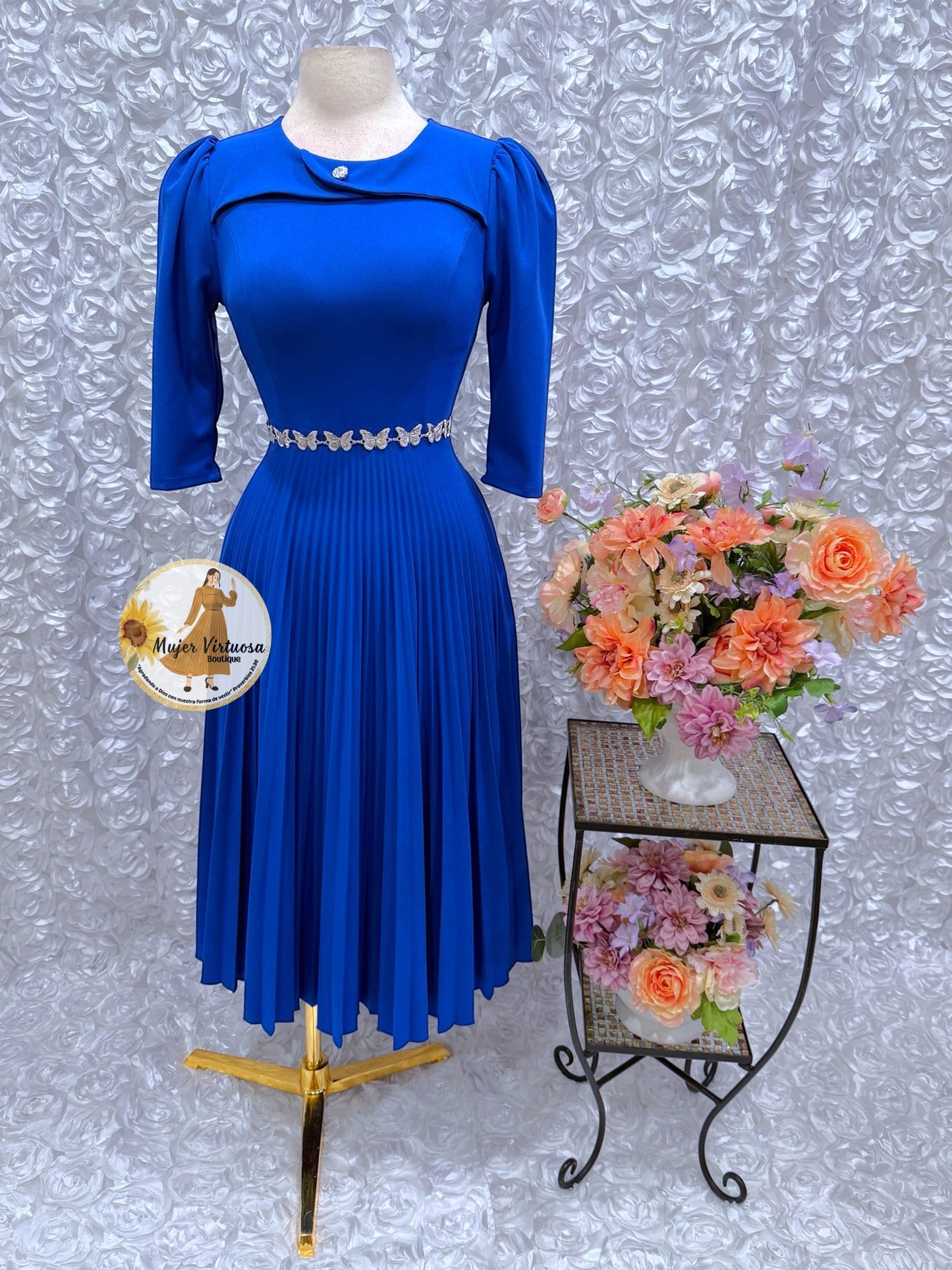 Dina Royal Blue Pleated Dress