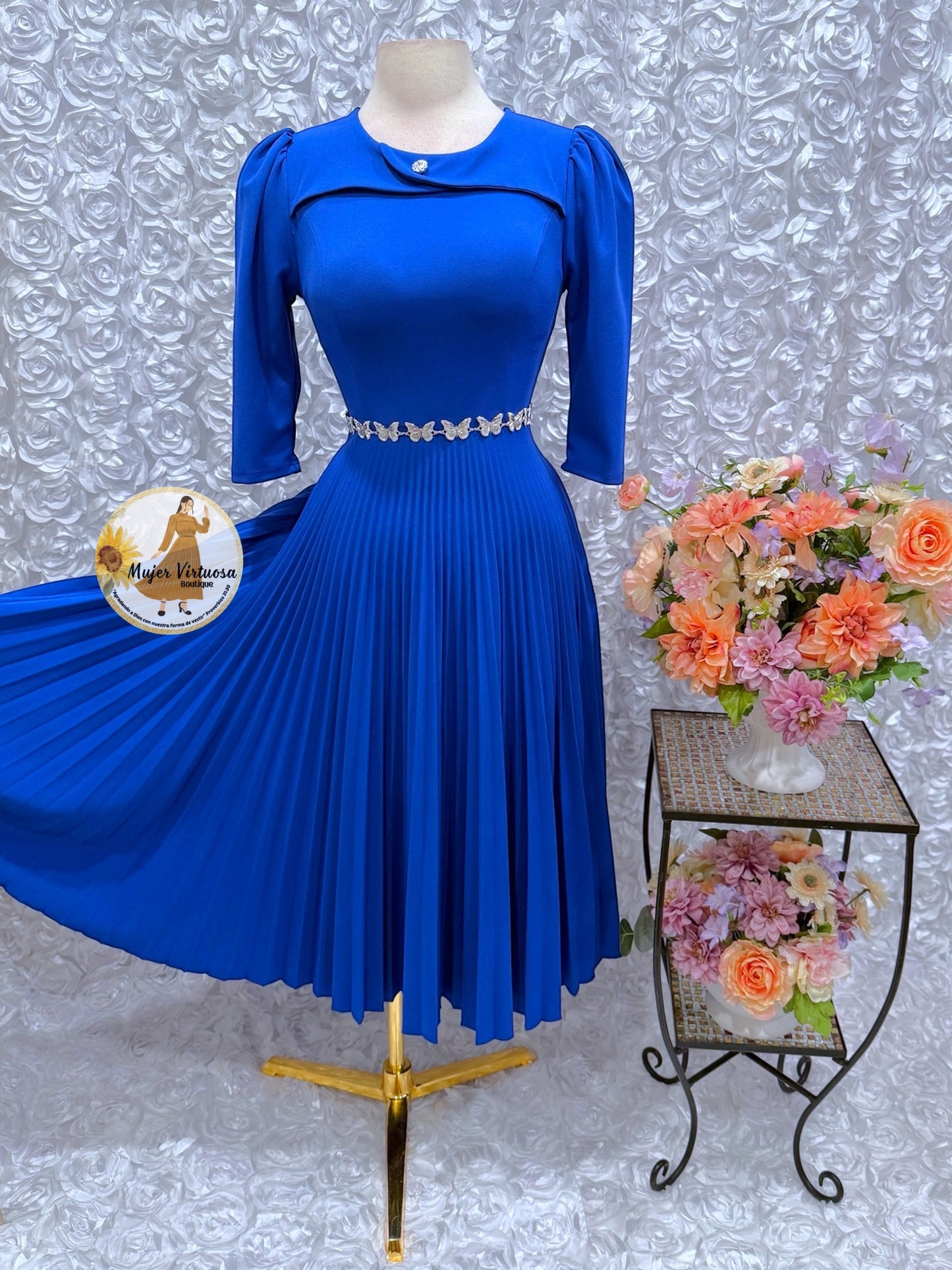 Dina Royal Blue Pleated Dress