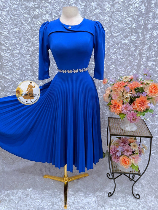Dina Royal Blue Pleated Dress