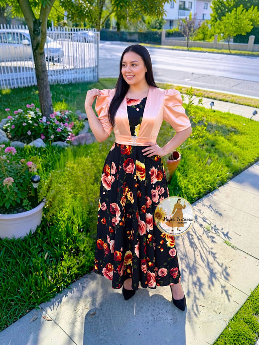 Saori Peach & Black Blazer Dress