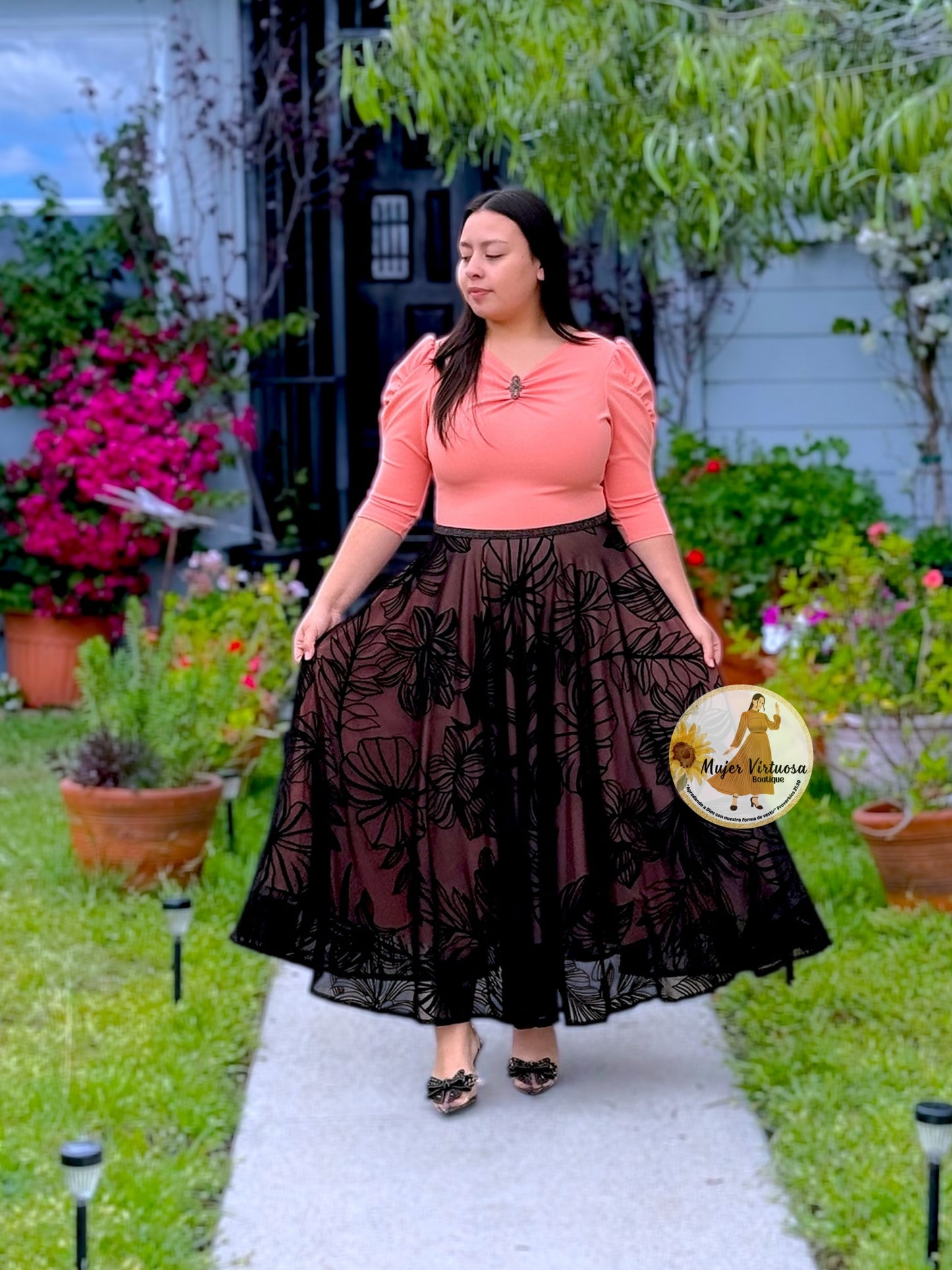 Lisa Melon & Black Mesh Dress