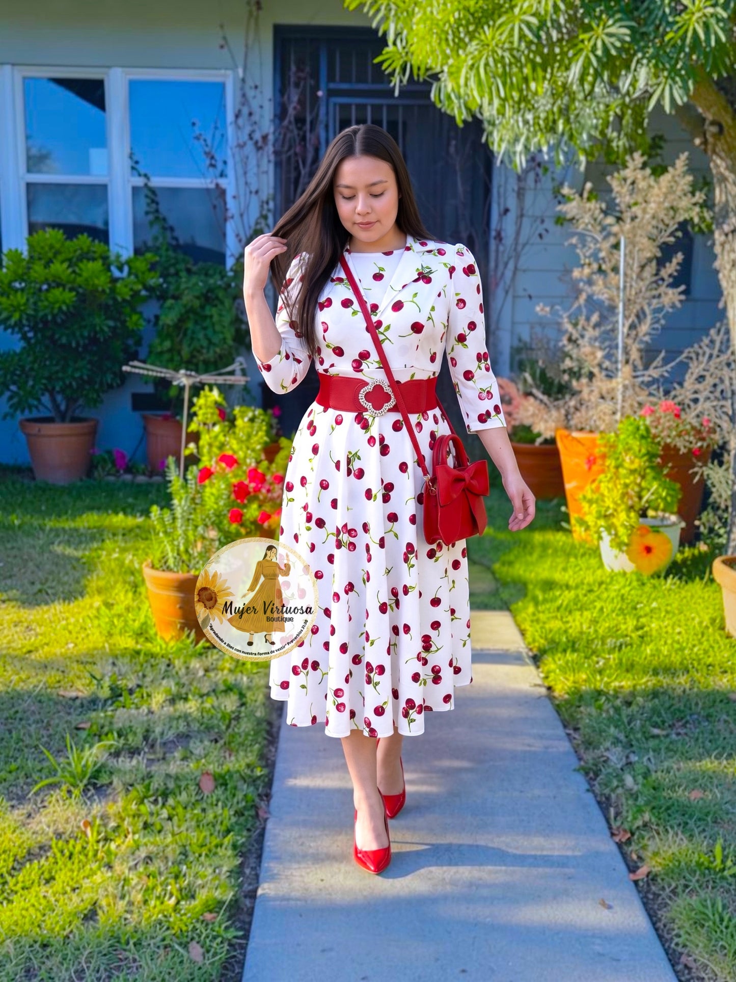 Thelma White Vintage Cherries Dress