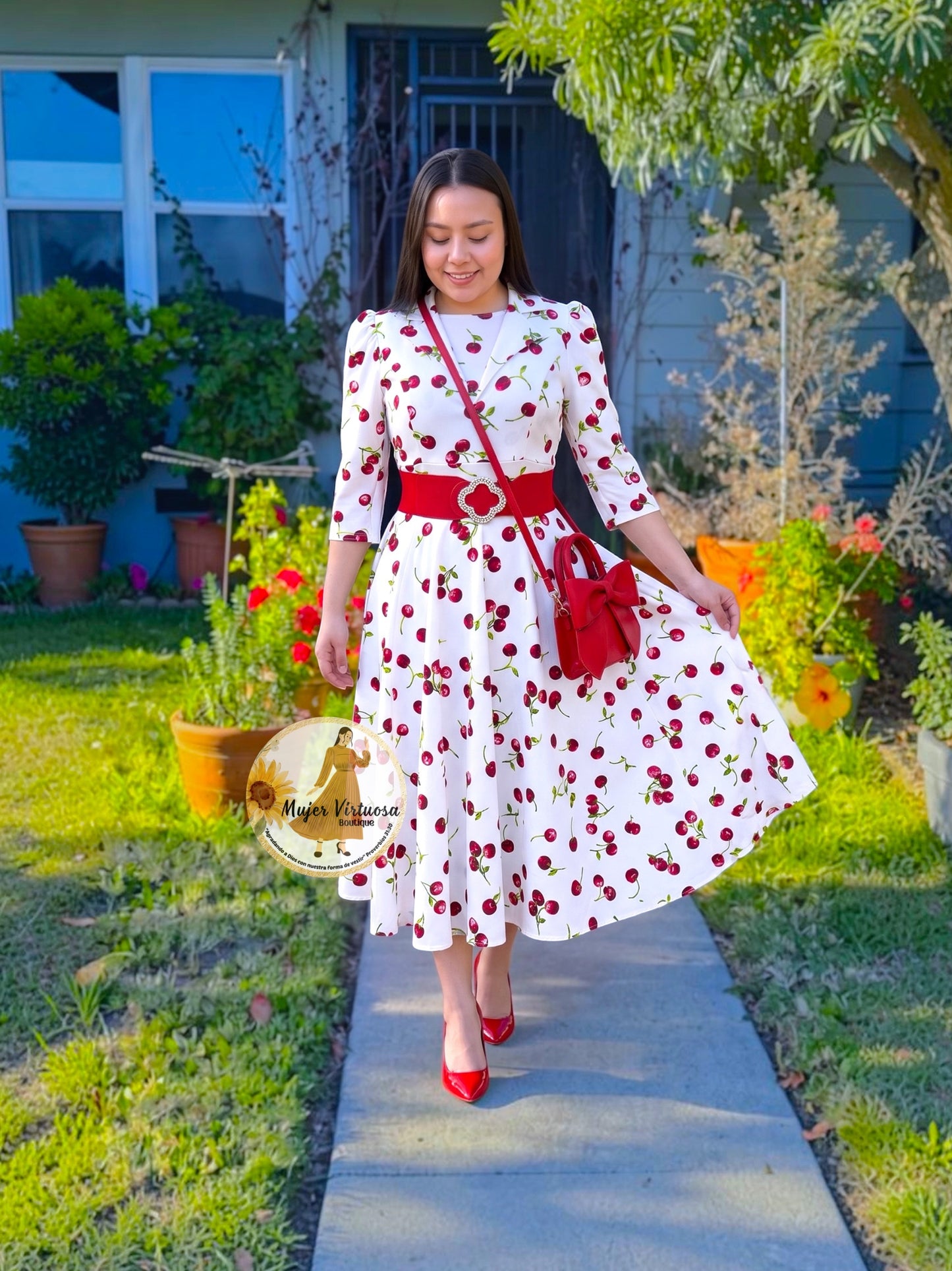 Thelma White Vintage Cherries Dress