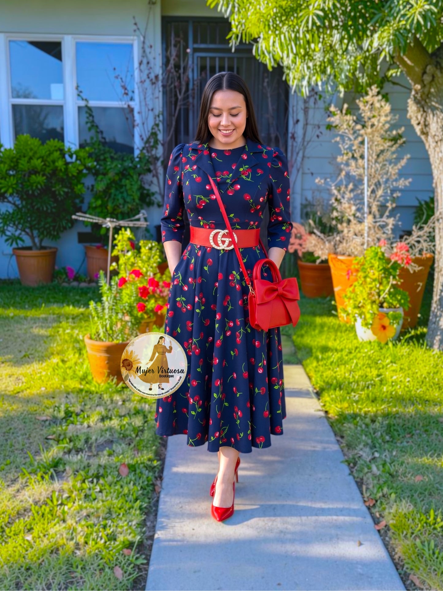 Thelma Navy Vintage Cherries Dress