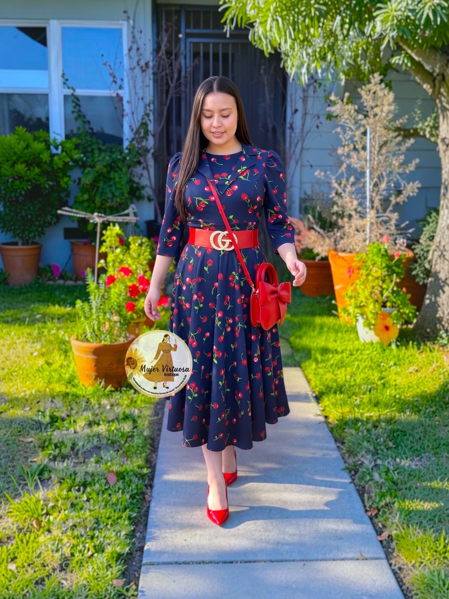 Thelma Navy Vintage Cherries Dress