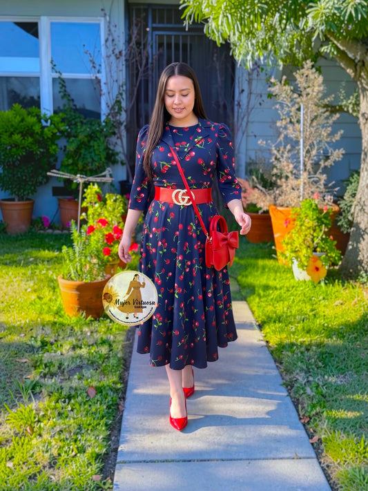 Thelma Navy Vintage Cherries Dress