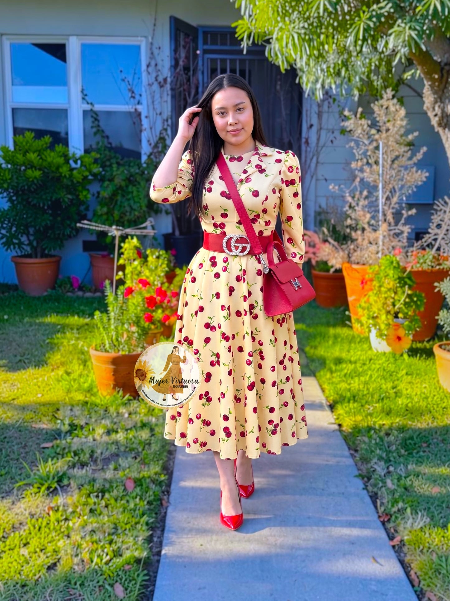Thelma Yellow Vintage Cherries Dress