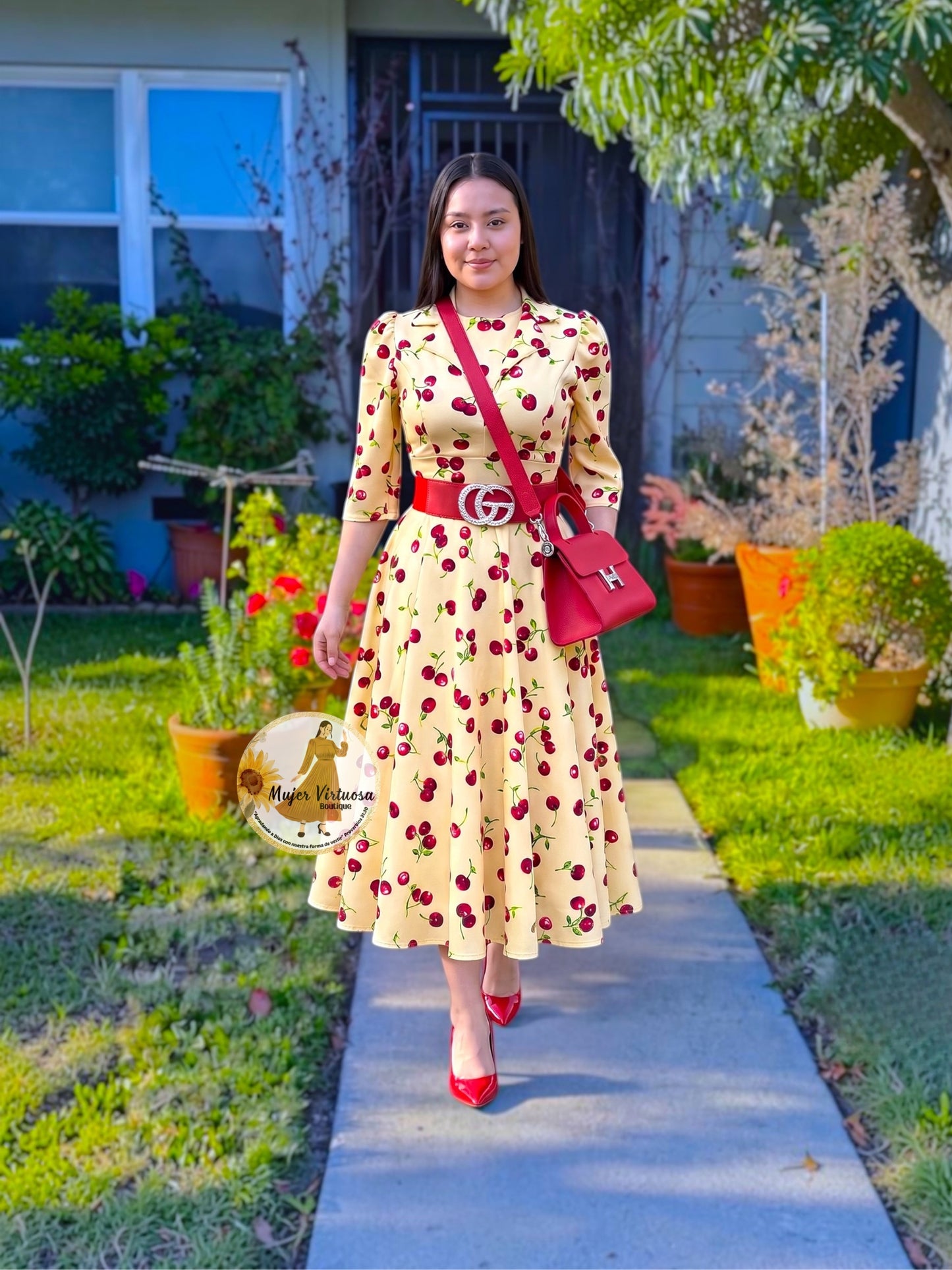 Thelma Yellow Vintage Cherries Dress