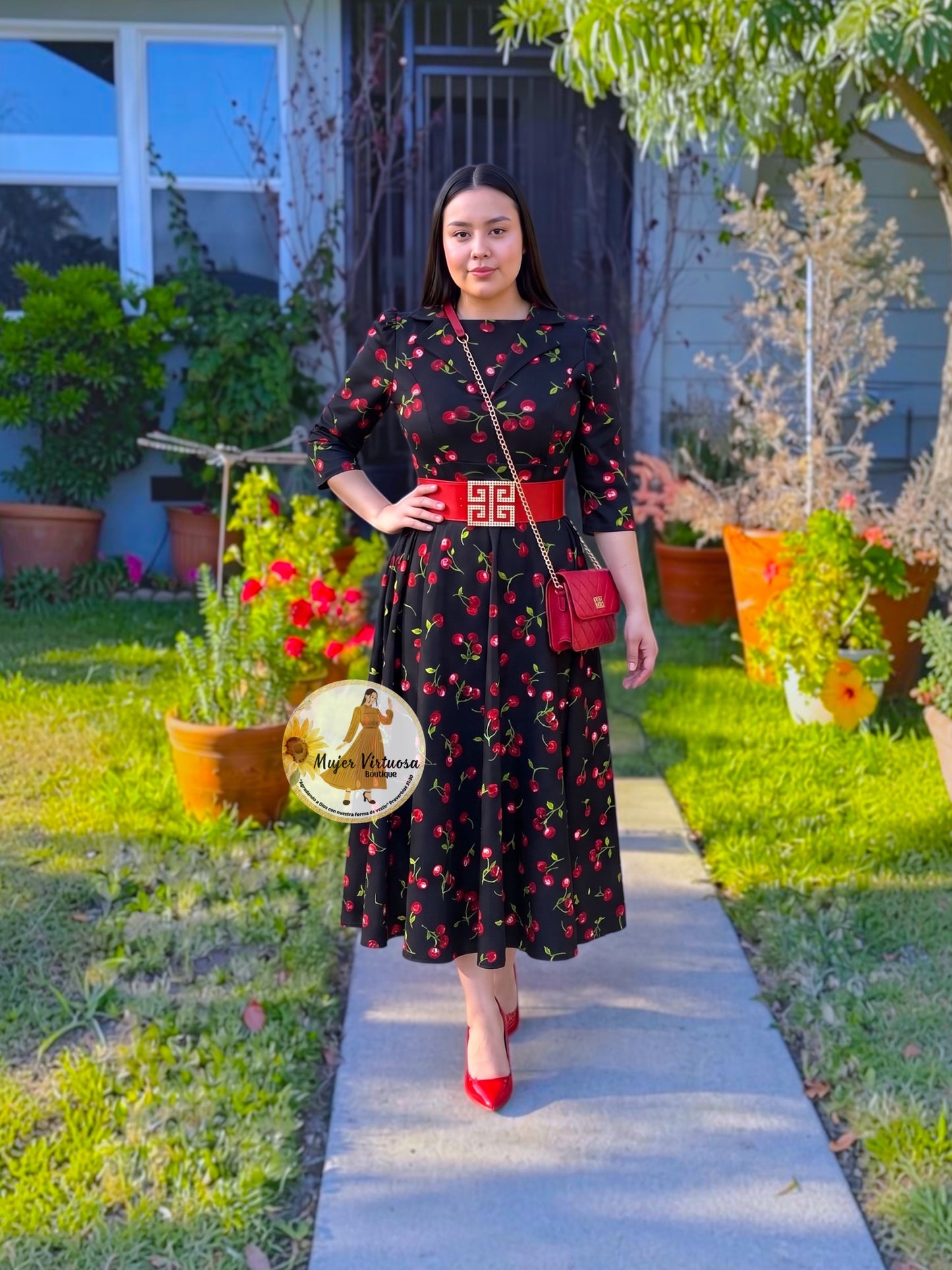 Thelma Black Vintage Cherries Dress
