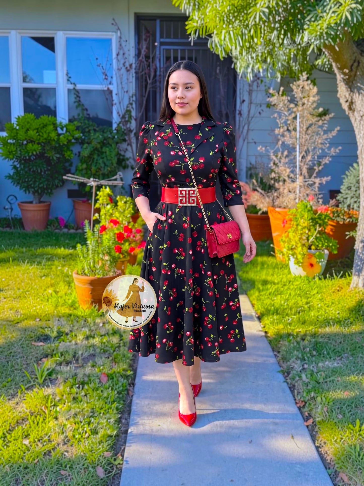 Thelma Black Vintage Cherries Dress