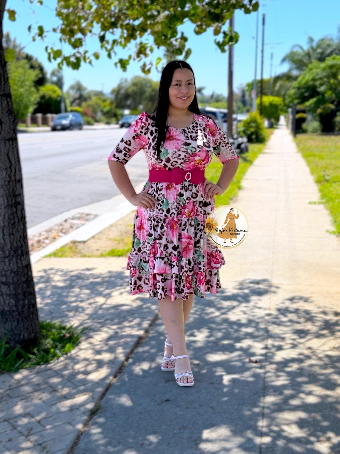 July Beige & Pink Midi Dress