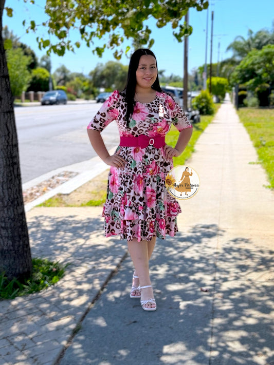 July Beige & Pink Midi Dress