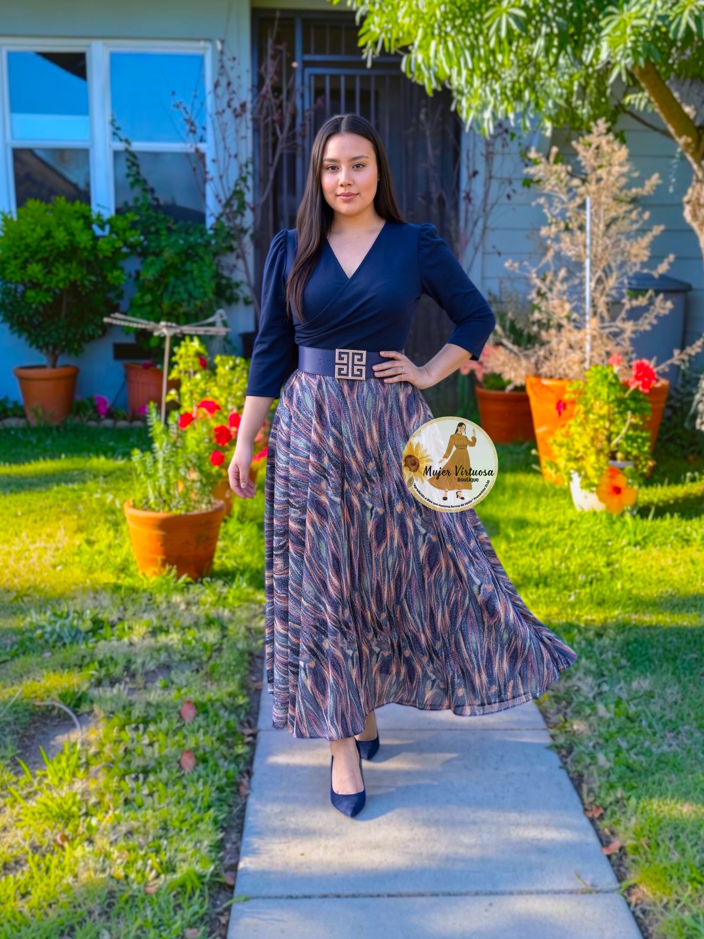 Eva Navy & Colorful Mesh Dress