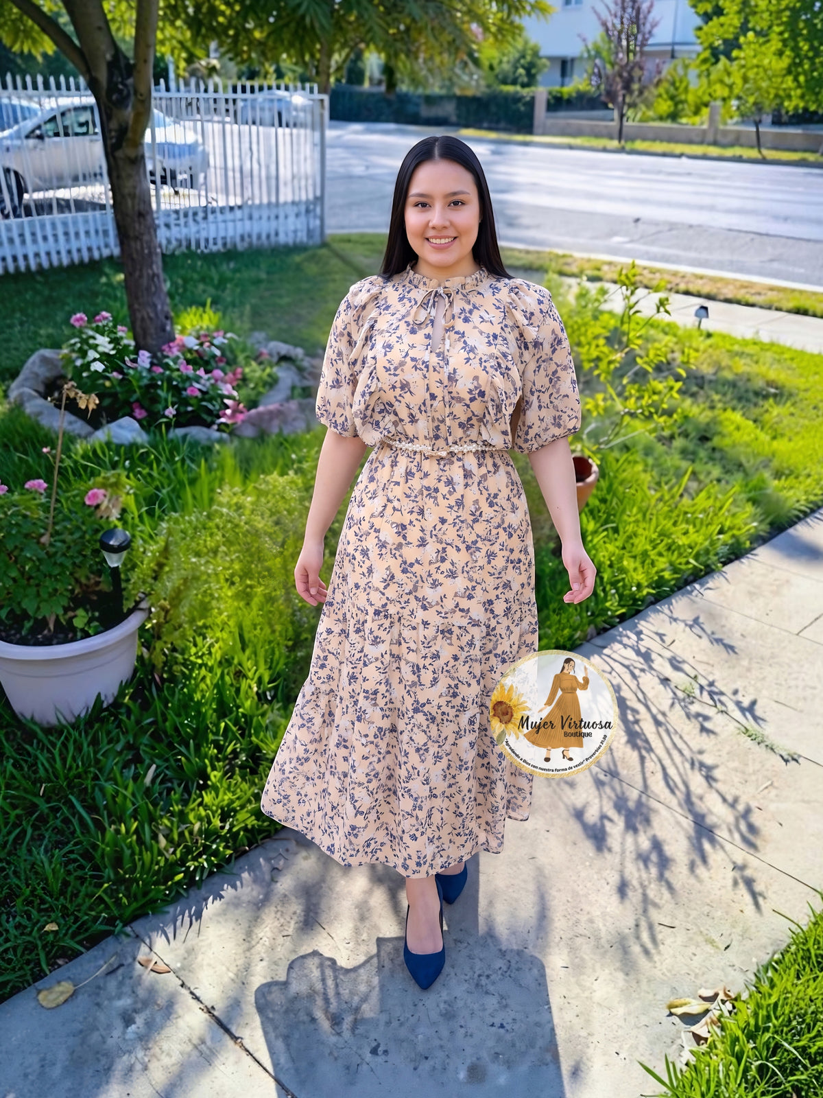 Timeless Beige Floral Dress