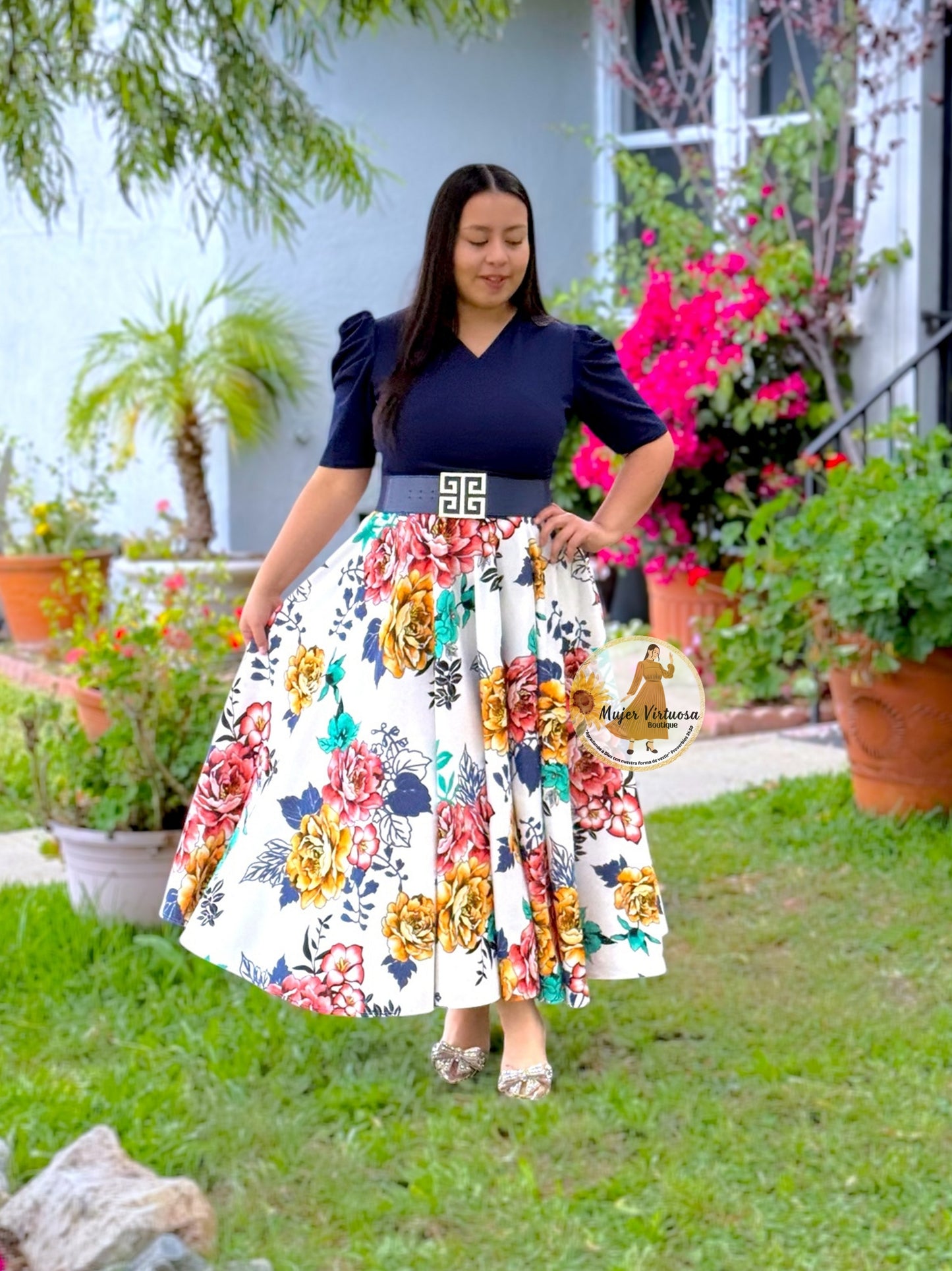 Susan Navy & White Floral Dress