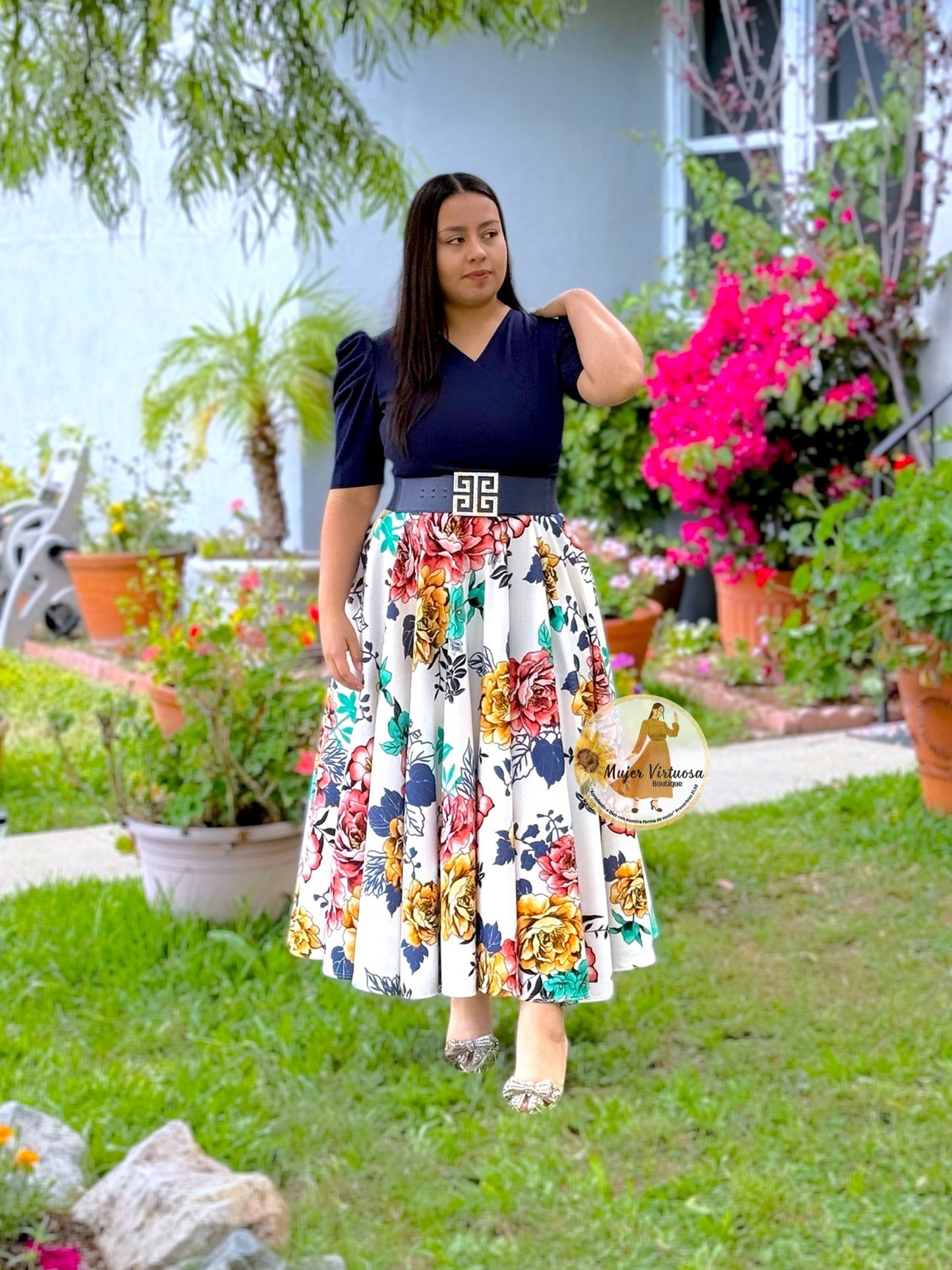 Susan Navy & White Floral Dress