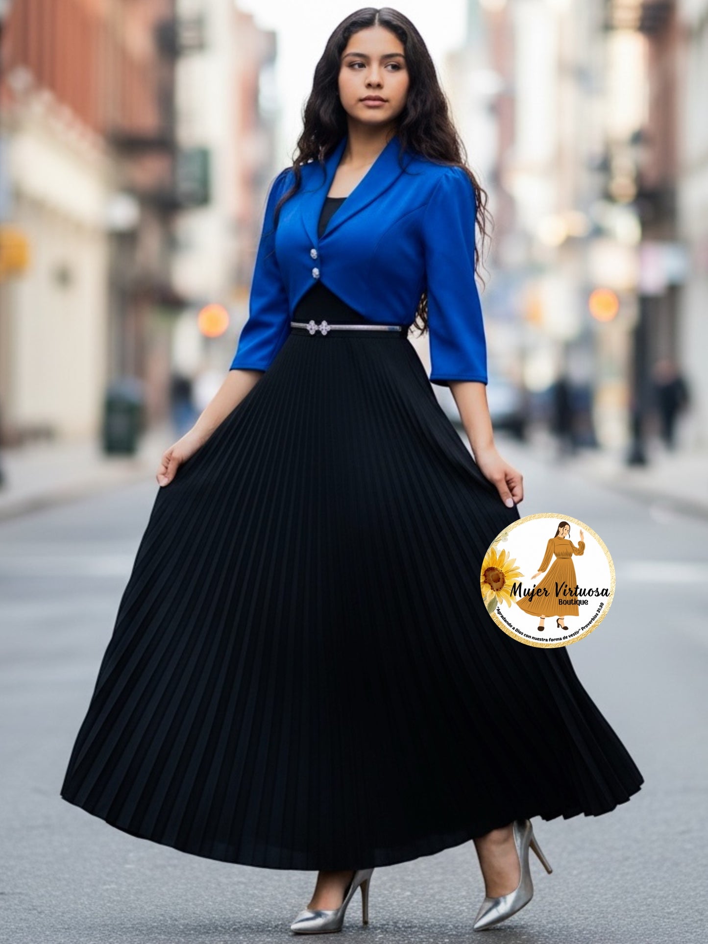 Emely Royal Blue & Black Dress