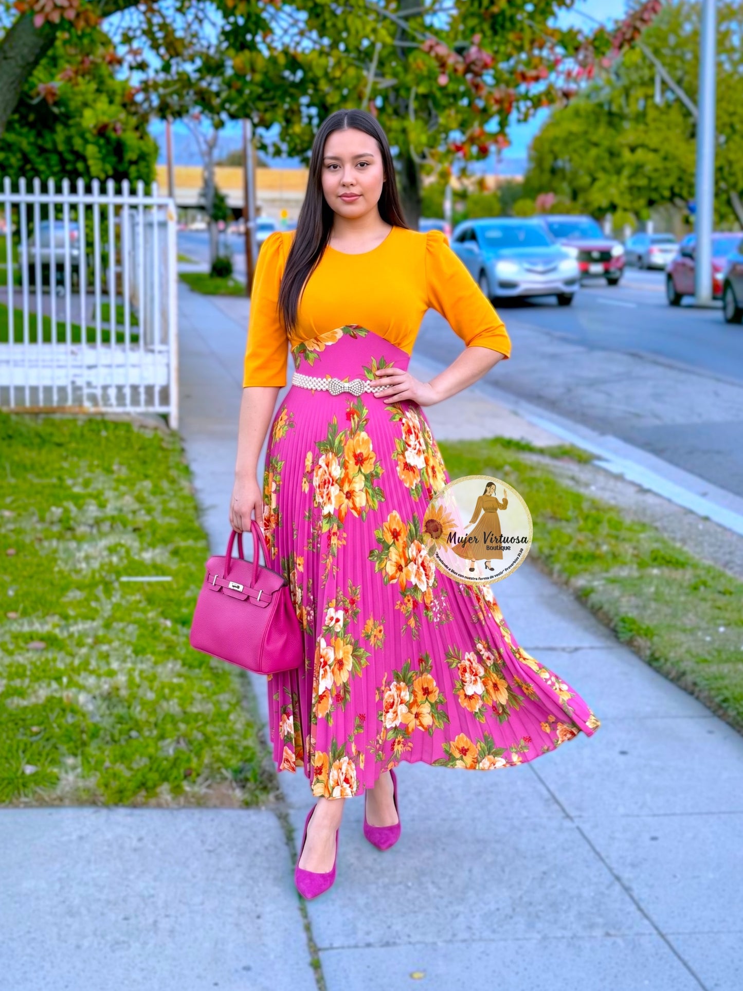 Cristel Mango & Fucsia Floral Dress