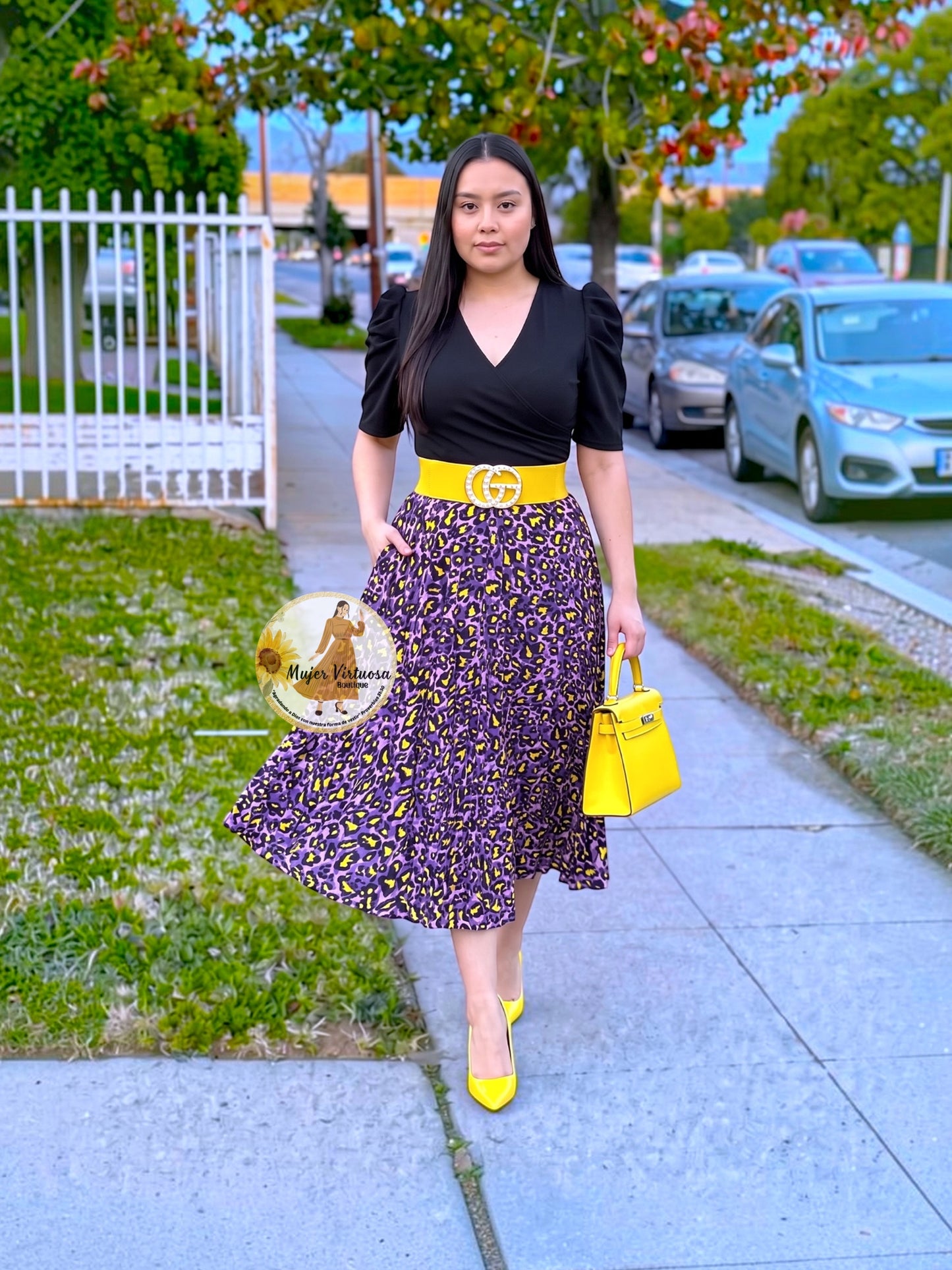 Black & Purple Animal Print Midi Dress