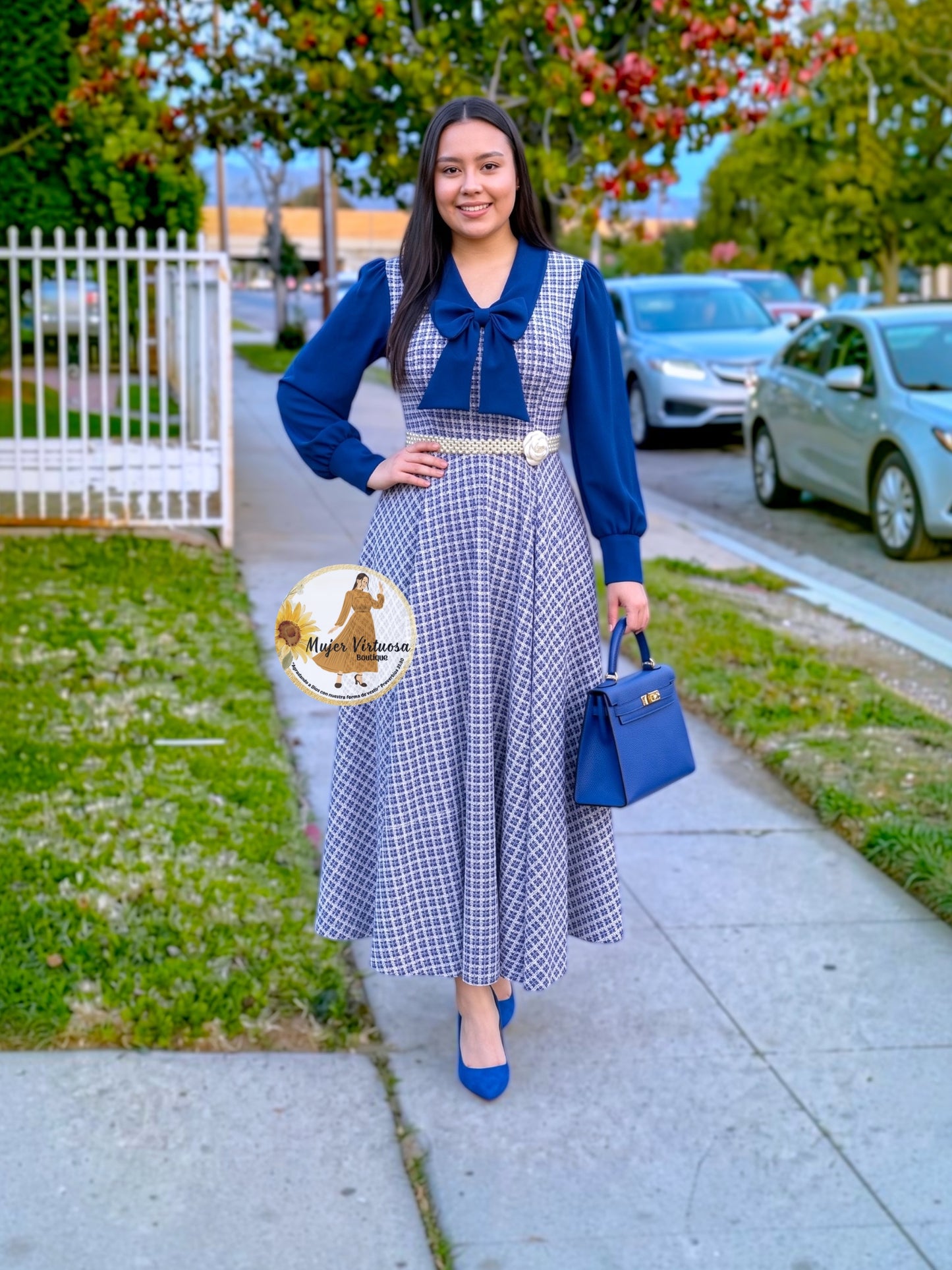 Adara Royal Blue Tweed Dress