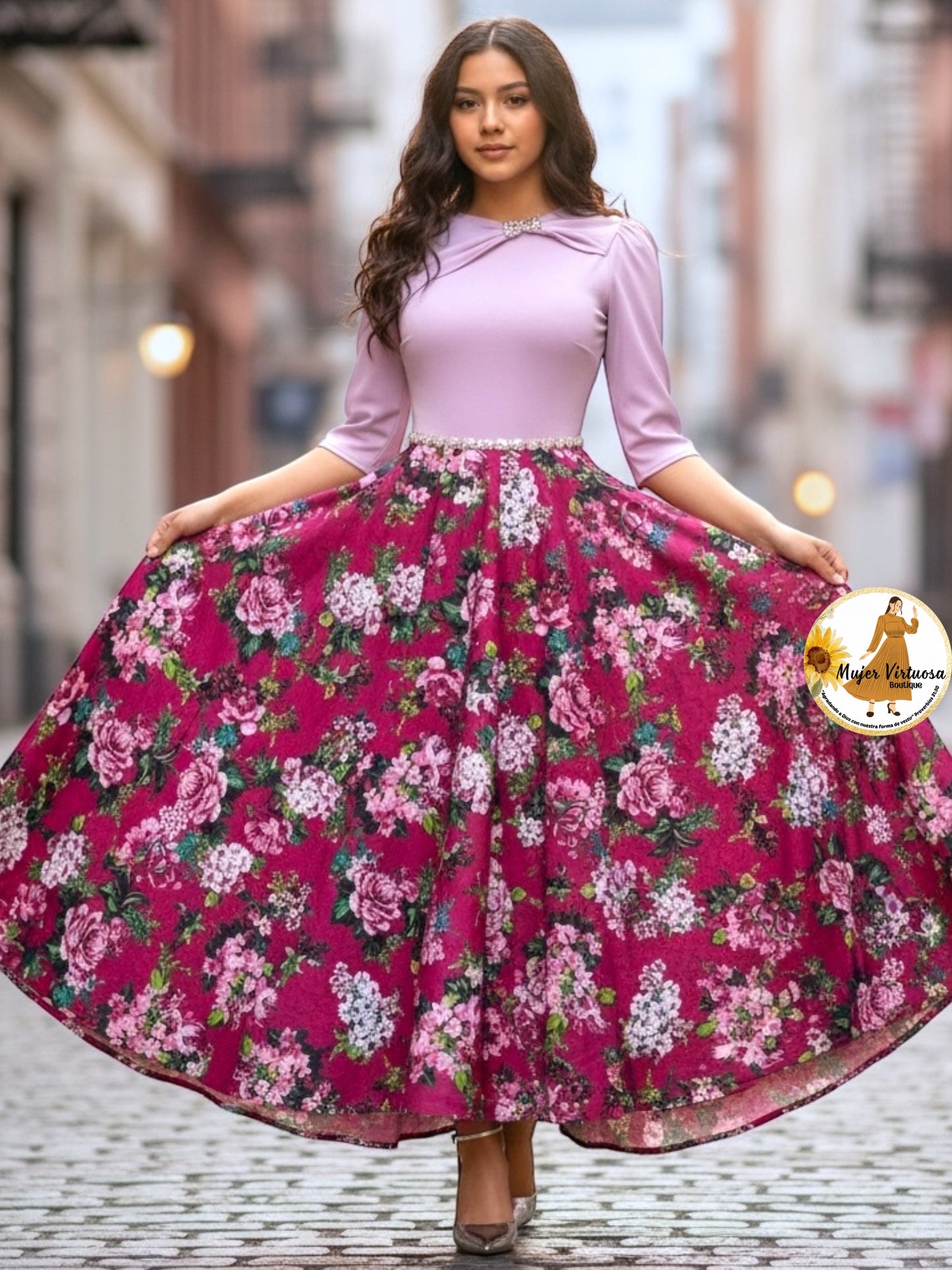 Rosalie Lilac/Magenta Floral Dress