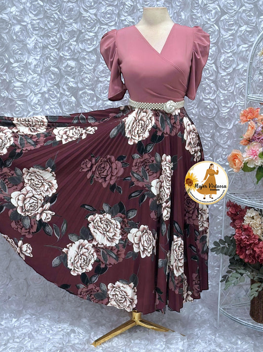 Jessica Mauve/Wine Pleated Dress