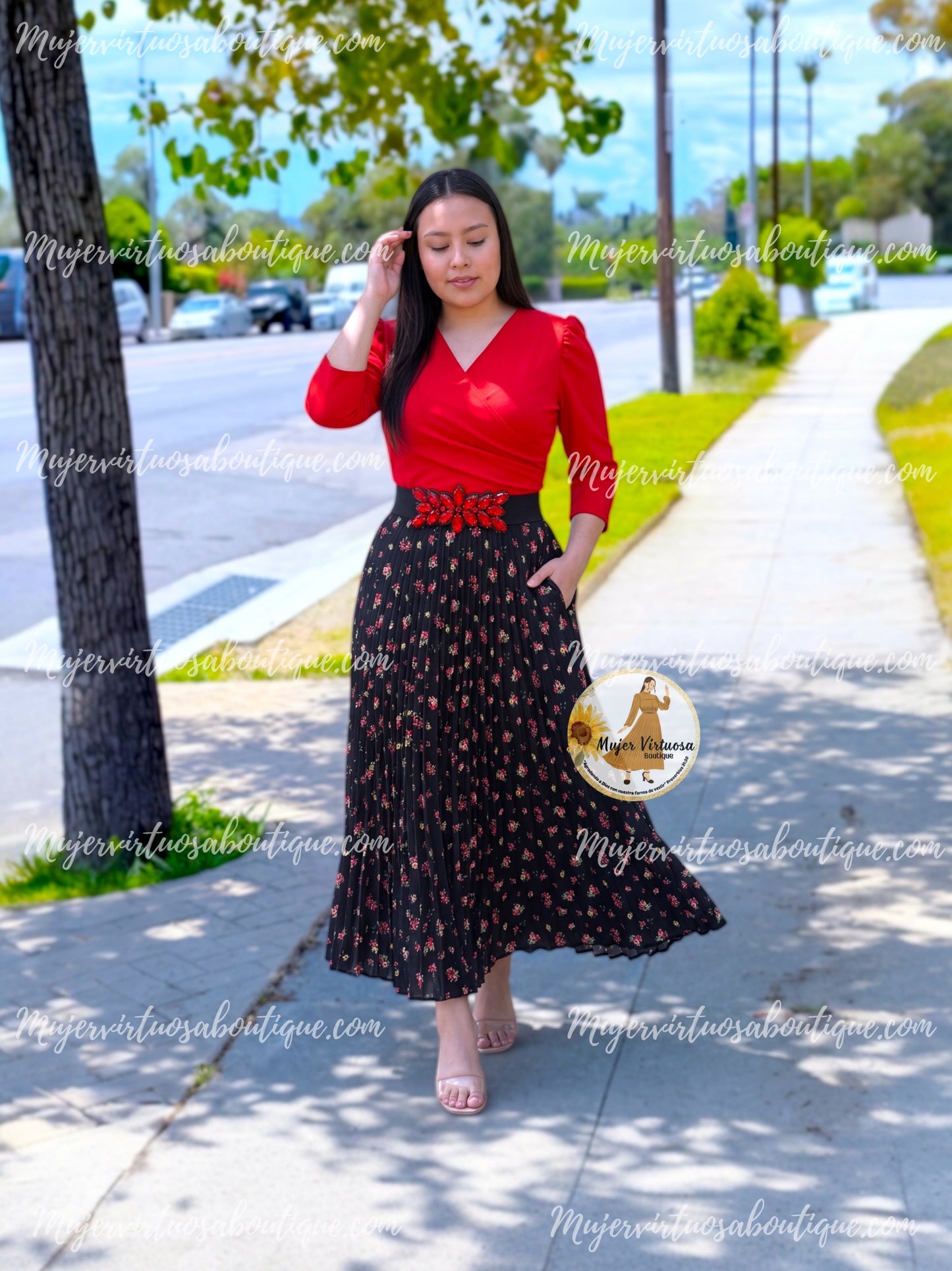 Celine Red & Black Floral Dress