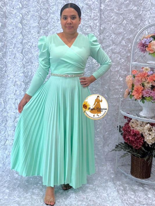 Yvette Mint Pleated Dress