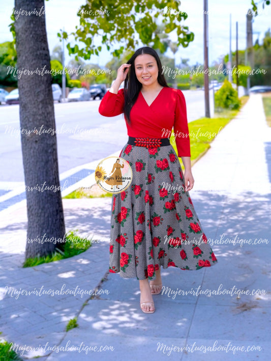 Eva Red Striped & Floral Dress
